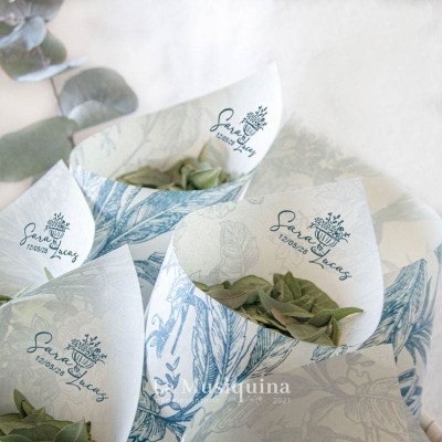 Conos Confeti Bodas Colección Indiana – Pack 22, Personalizables en Azul